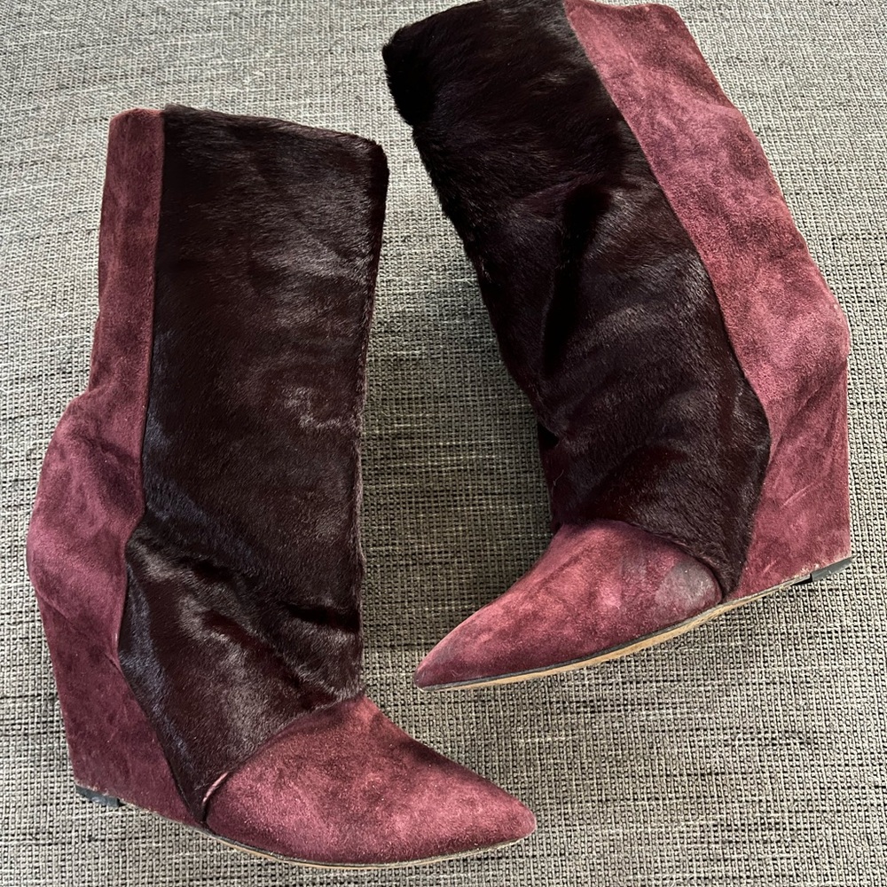Isabel Marant Women’s Suede Fur Lazio Wedge Boots Sz 38 US Sz 7 - Picture 2 of 16